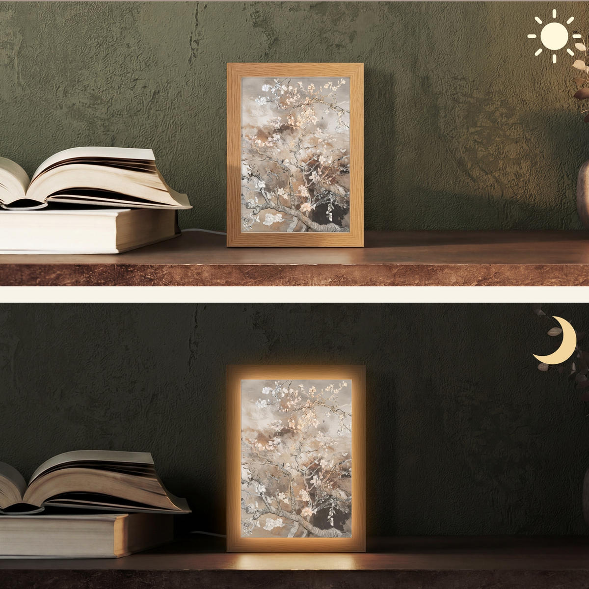 STOLNÁ LAMPA Mandľový kvet - Umenie - Van Gogh - Béžová - Abstraktné 15x20 cm - farba javora, kompozitné drevo (8/15/20cm) - OnlyWow