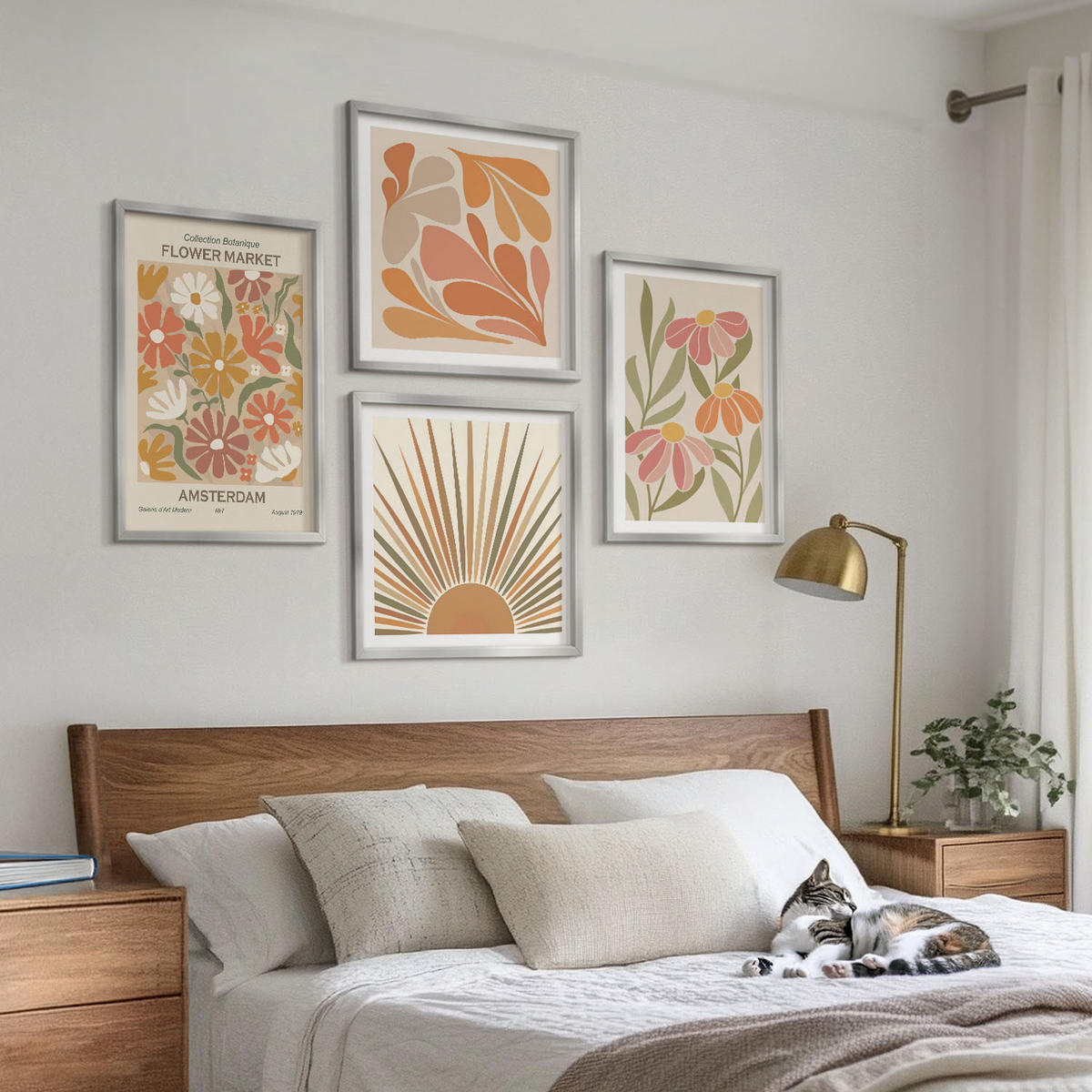 BILDER SET 4er Set - 50x50 cm & 40x60 cm Silberner Rahmen - Pastellfarbene Sonnenblumen - Silberfarben, Kunststoff (50/50cm) - TULUP