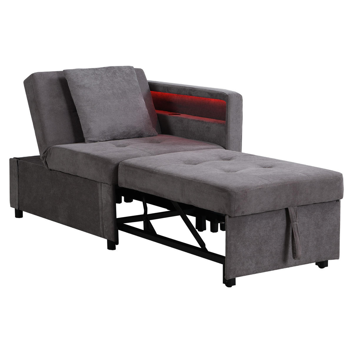 SCHLAFSOFA 3-in-1 Dunkelgrau mit verstellbarer Rückenlehne & USB-Anschlüssen 177/68/65 cm - Dunkelgrau, Leder (68/65/97cm) - OKWISH
