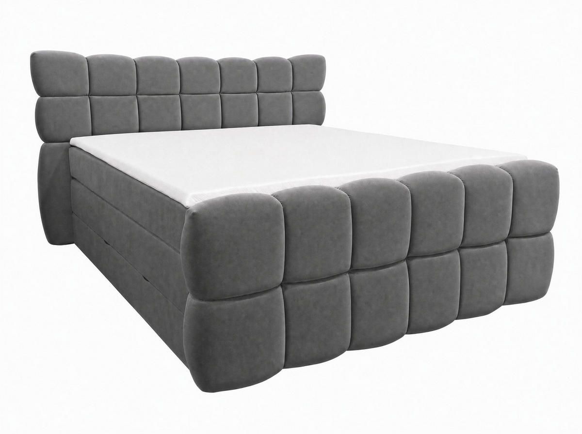 BOXSPRINGBETT Milano Anthrazit 160/200 cm Samt Stoff mit Bettkasten, mit Matratze, mit Topper H3/H4 - Anthrazit, Textil (160/200cm) - wonello