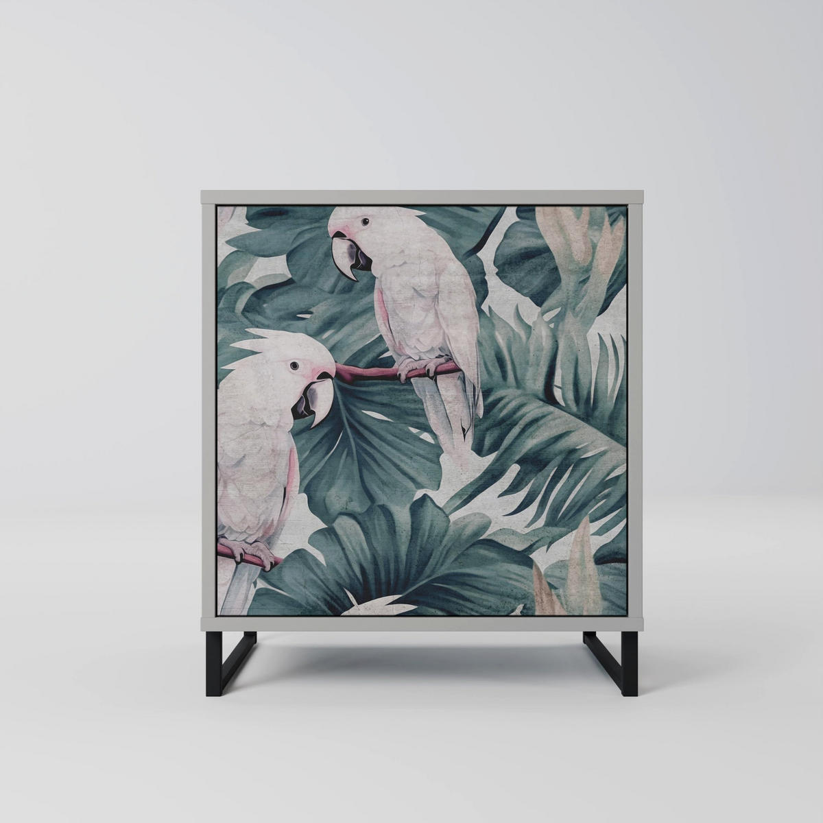 SIDEBOARD POPINJAY LOOK, Grau, 57,5x42x72,5 cm, Schwarze Metallfüße - Multicolor/Schwarz, Holzwerkstoff/Metall (57.5/72.5/42cm) - SpaceRebels