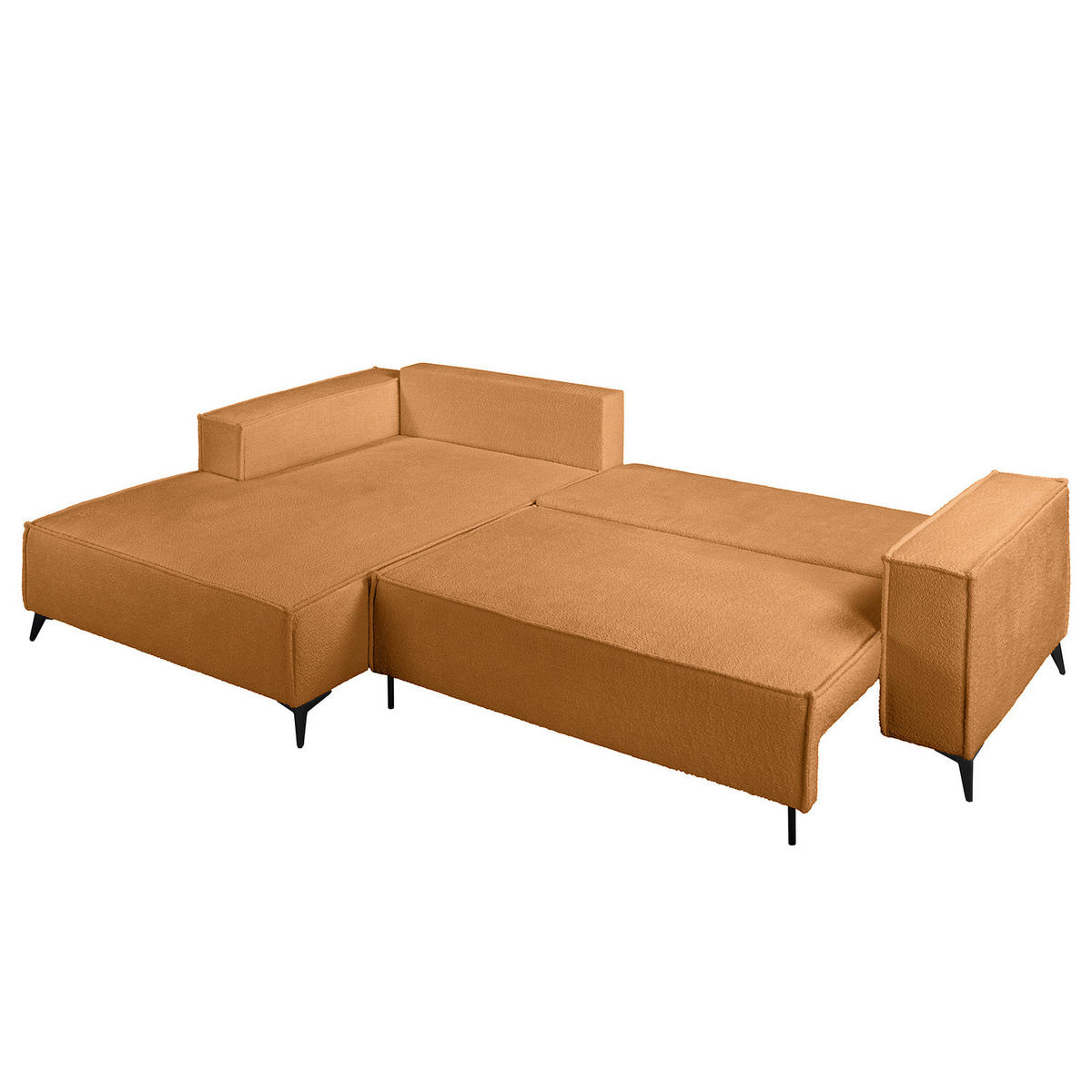 ECKSOFA mit Schlaffunktion - Beige/Schwarz, Textil (294/185cm) - home24