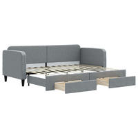 TAGESBETT Ausziehbar mit Schubladen Hellgrau 80x200 cm Stoff - Grau, Textil (170/220cm) - furnicato