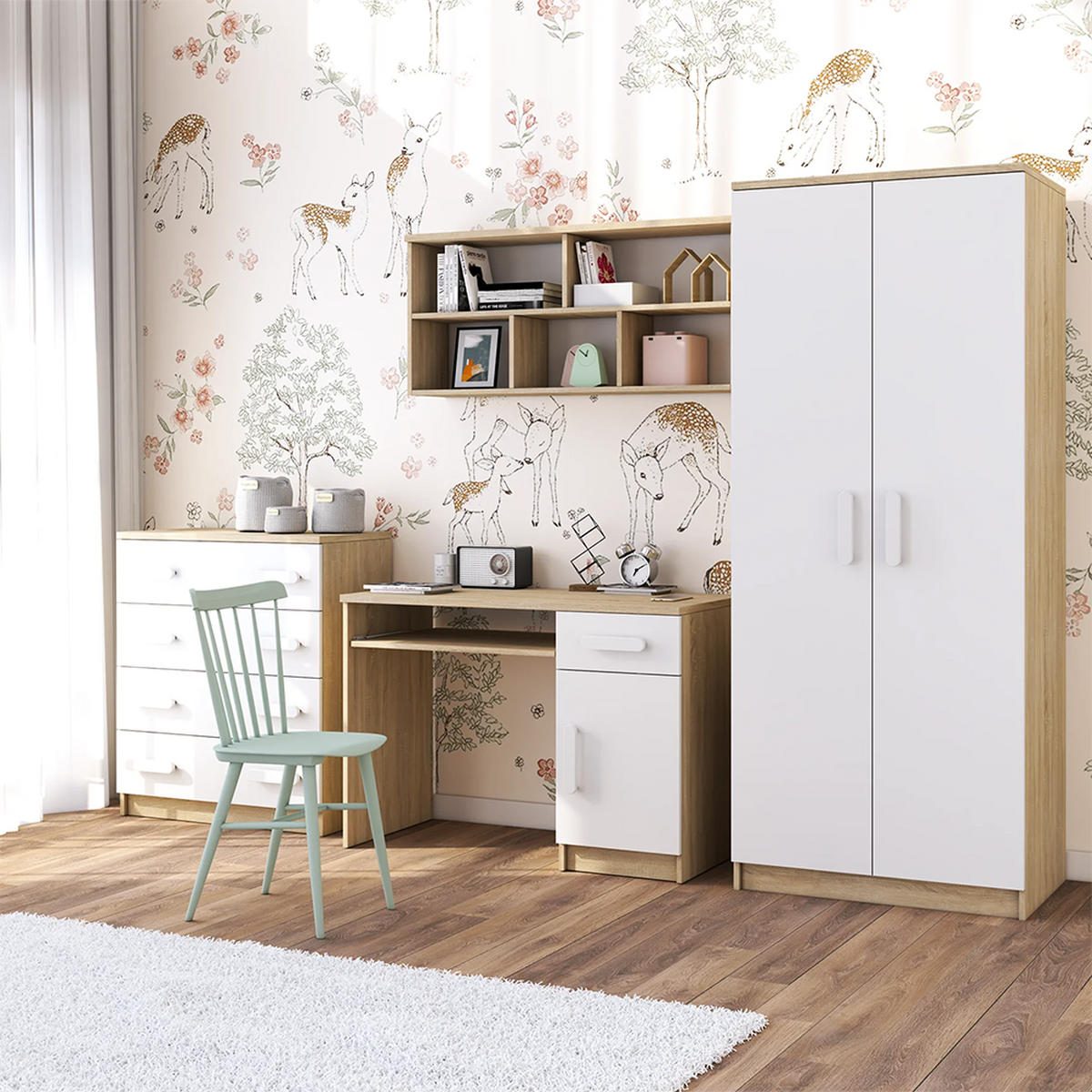 DREHTÜRENSCHRANK 80/192/50 cm 2-türig Jonas III 06 Sonoma Eiche/Weiß + rote Griffe - Rot/Weiß, Holz/Holzwerkstoff (80/193/50cm) - imoebel24