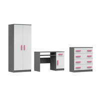 KINDERZIMMER-SET INGE V 3-teilig in Weiß+Grau/Rosa - Weiß/Rosa, Holzwerkstoff (270/50/192cm) - Deine Möbel 24