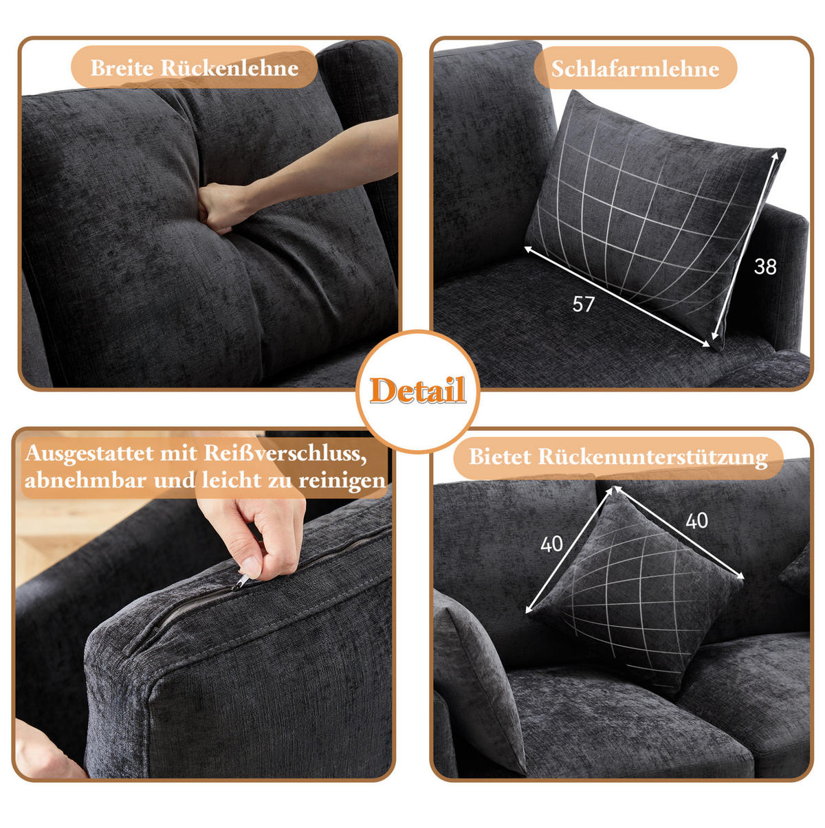 ECKSOFA 216/161/81 cm grau aus Chenille modular mit Hocker - Grau, Textil (161/216cm) - OKMYHOME