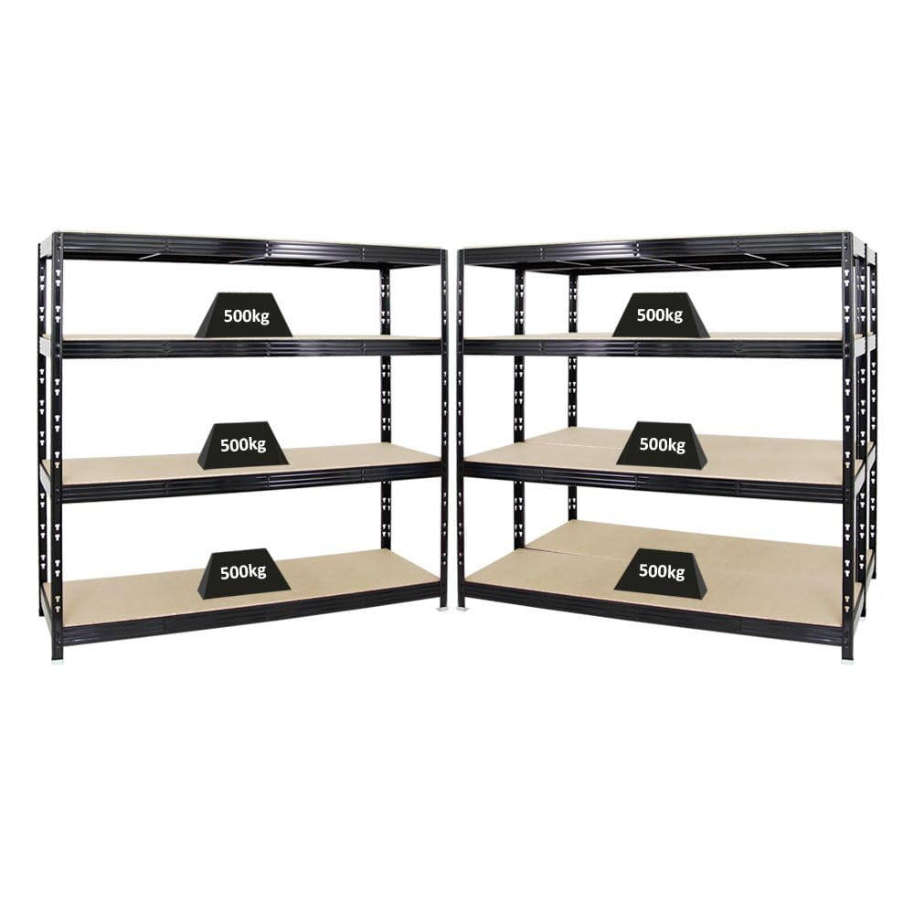 SCHWERLASTREGAL Rhino 3er-Set mit 3x 180x200x60 cm 4 Spanplatten-Ebenen 8mm Fachlast 500 kg Schwarz - Schwarz, Metall (600/180/60cm) - PROREGAL