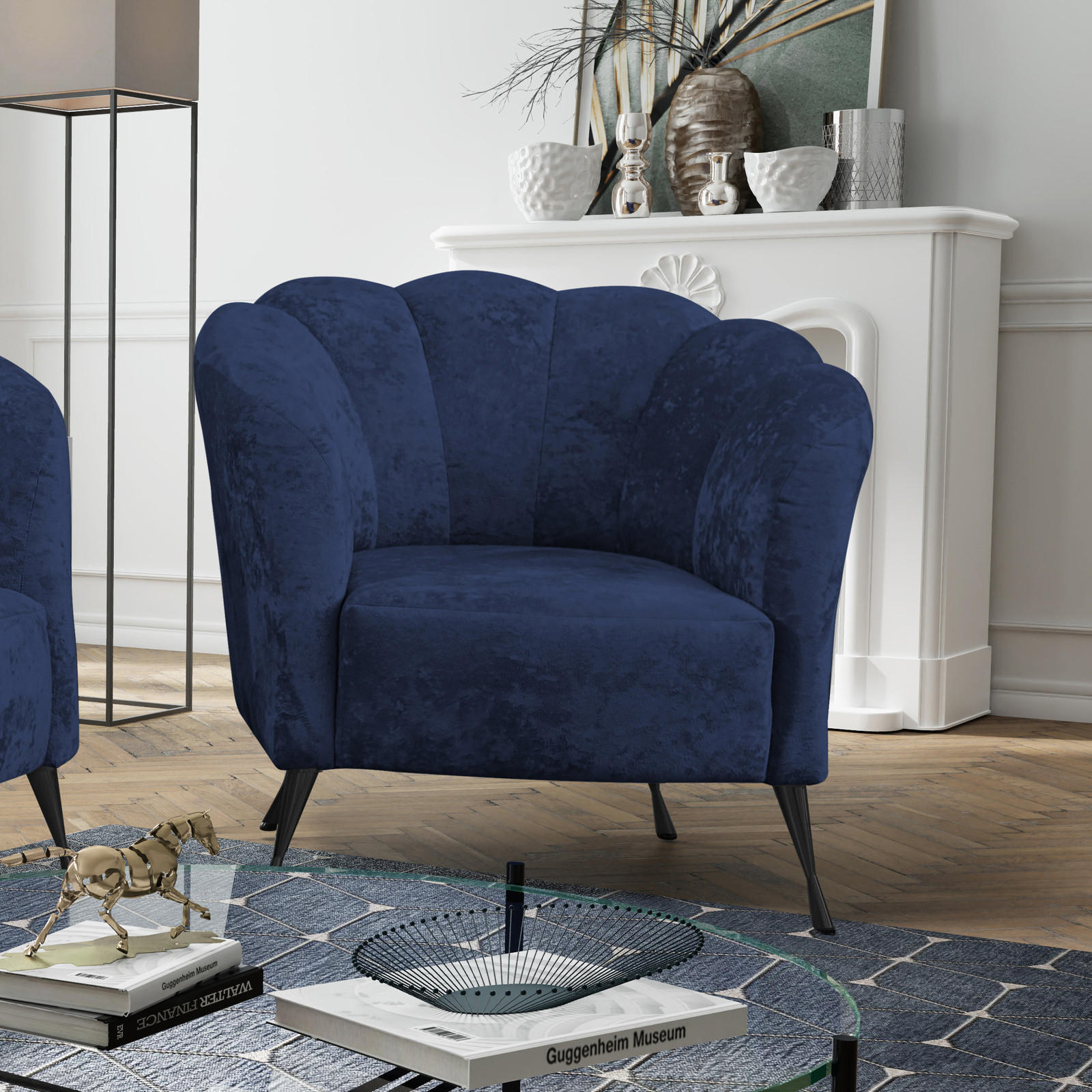 POLSTERSESSEL Adria mit Metallfüßen - Schwarz/Dunkelblau, Holzwerkstoff/Textil (87/78/83cm) - Ravio