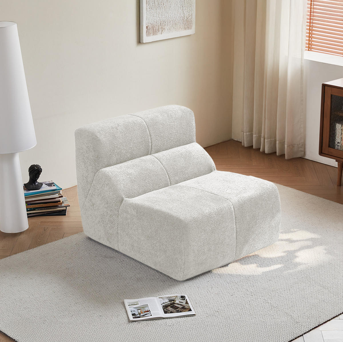 SESSEL Samt mit ergonomischer Form 94/110/79 cm Weiß - Weiß, Textil (110/79/94cm) - Redom