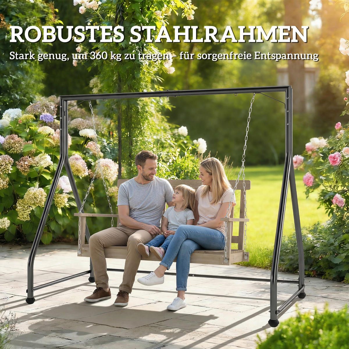 HÄNGEBANK-GESTELL aus Stahl, Schwarz - Schwarz, Metall (117/175/210cm) - Outsunny