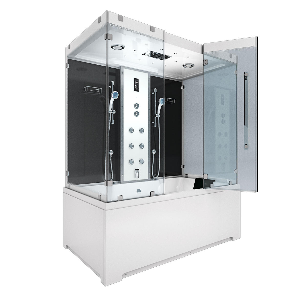 BADEWANNE Dusche K80-SW-EH-B-EC-SC-EA Duschtempel - Schwarz, Glas/Kunststoff (180/100/228cm) - AcquaVapore by Sandra Jentho