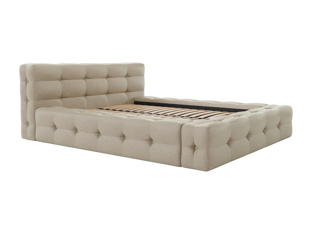 BETT mit Bettkasten - 2 Personen - Stoff - Beige - Beige, Textil (140/190cm) - Vente-Unique