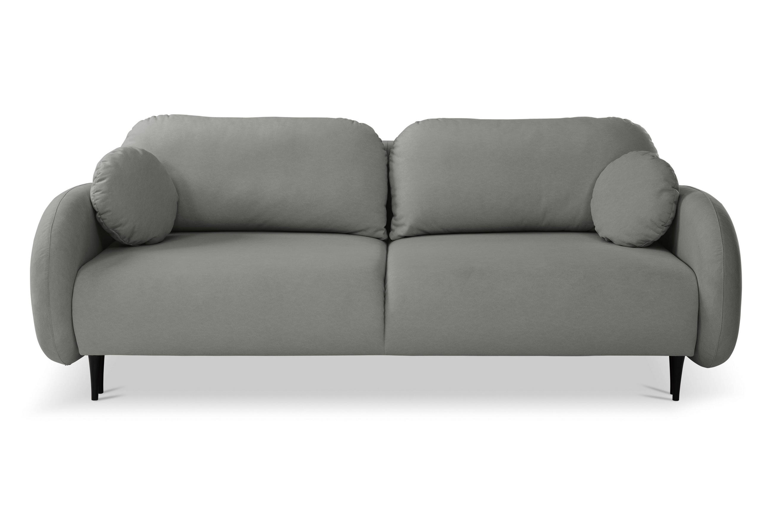 BETTSOFA AGIO Grau Plüsch-Stoff mit Schlaffunktion - Grau, Holz (232/95/109cm) - MASSENO