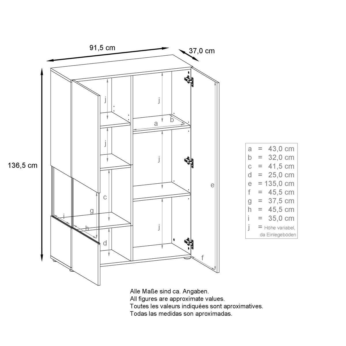 VITRINE Morena Einsatz in Weiß Hochglanz - Weiß Hochglanz, Holzwerkstoff (91.5/136.5/37cm) - Vladon