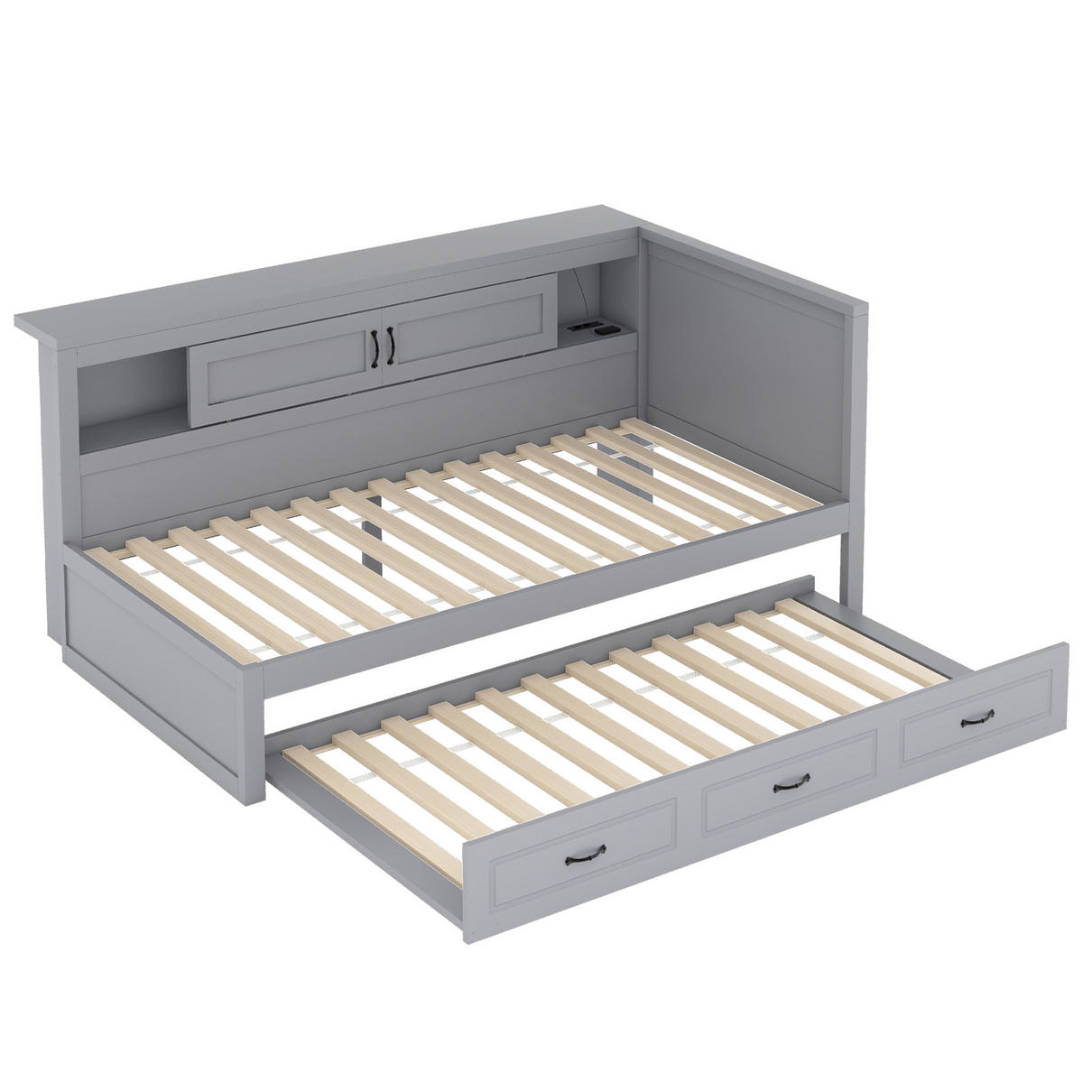 BETT 90/200 cm Grau mit Ausziehbett und LED-Beleuchtung - Grau, Holzwerkstoff (90/200cm) - Flora Grace