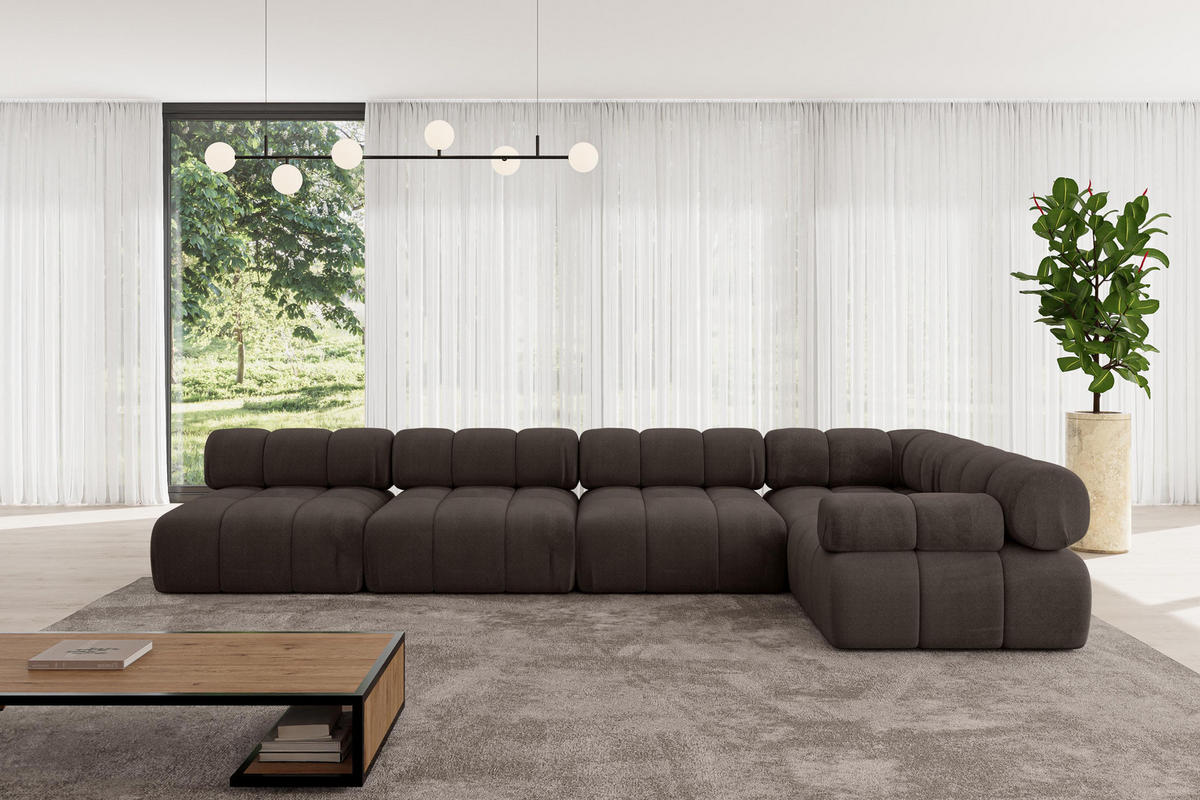 ECKSOFA modulares Sofa Mende-L3 - 380x190x70 cm Braun Velours - Braun, Holzwerkstoff/Textil (380/190cm) - ALTDECOR