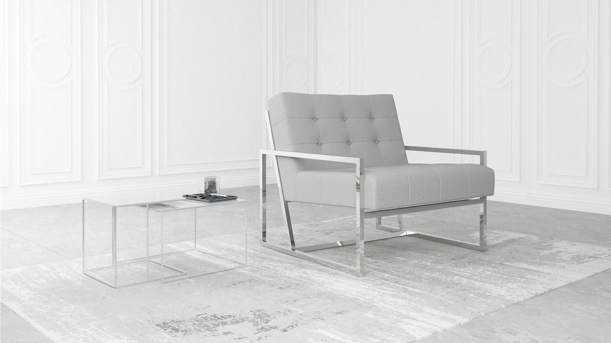 LOUNGESESSEL Duban Grau Bouclé-Stoff - Silberfarben/Grau, Holz/Textil (84/81/89cm) - S-Style Möbel