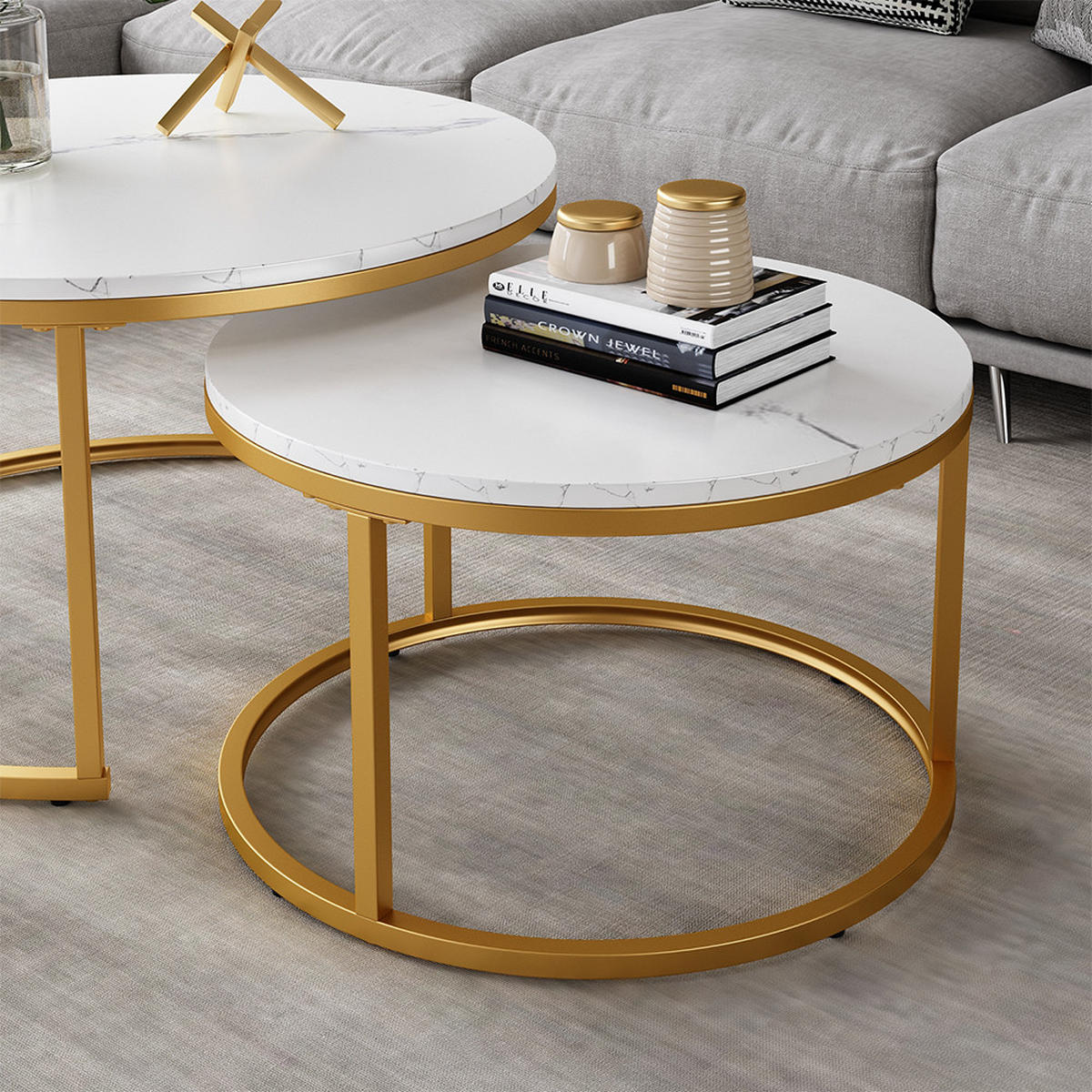 COUCHTISCH-SET Montreal Weiß/Gold 77 x 40 cm 2 Teile - Goldfarben/Weiß, Holzwerkstoff (40/77/40cm) - Vicco