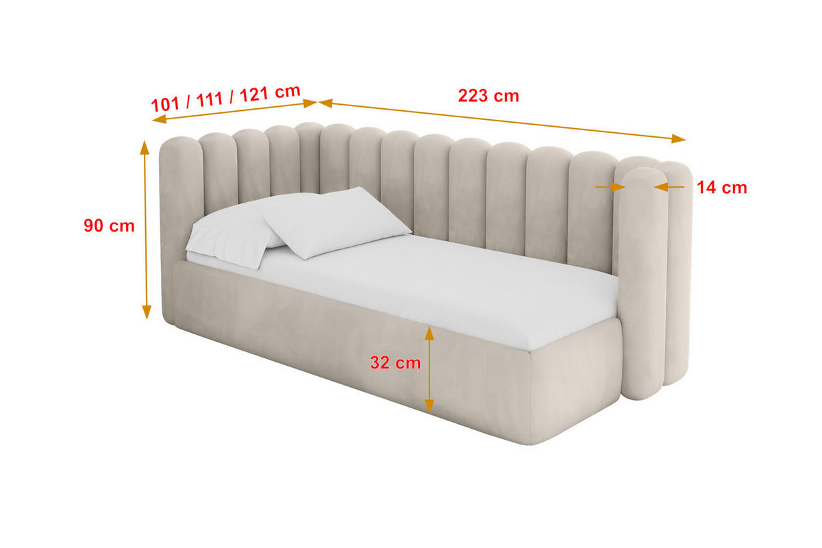 EINZELLBETT Jugendbett mit Bettkasten und Matratze H3/H4, Rechts - HUGY 100x200 Beige - Sandfarben, Holzwerkstoff/Textil (100/200cm) - ALTDECOR