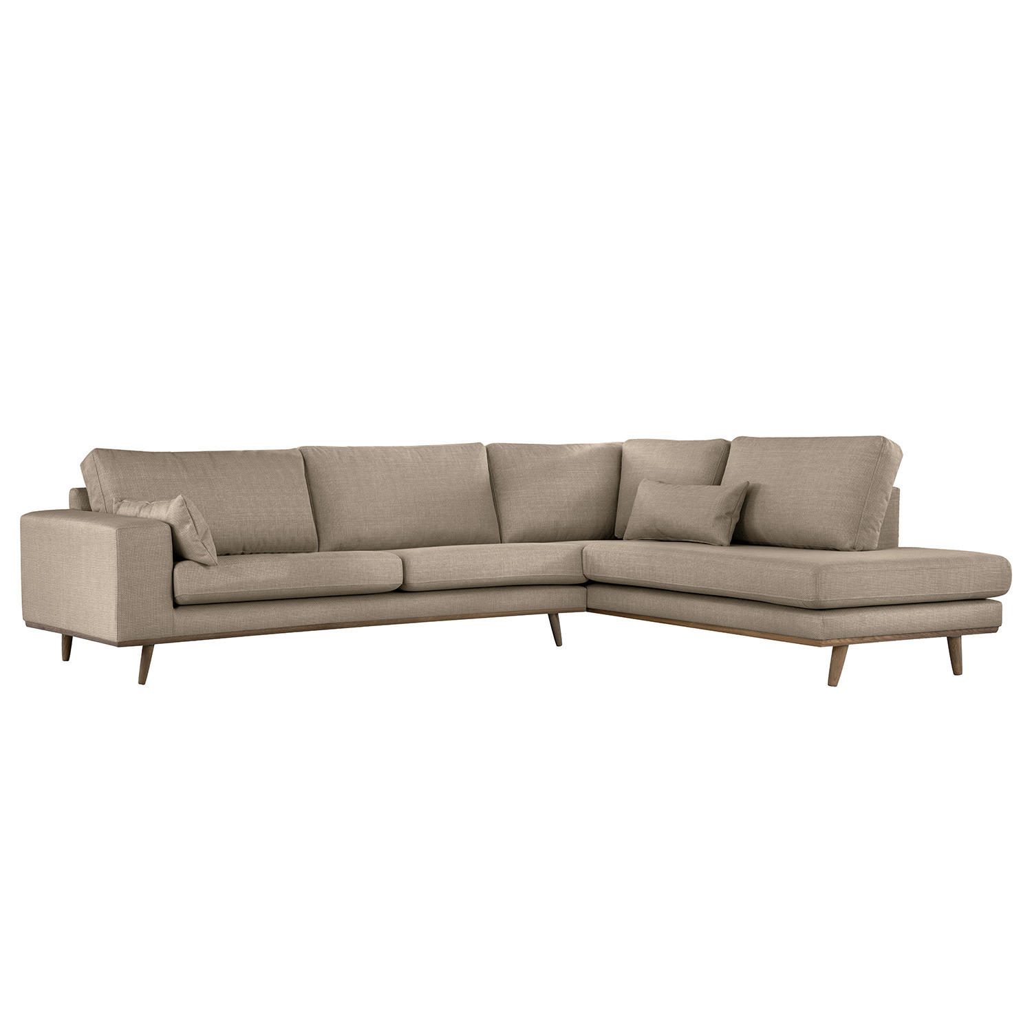 ECKSOFA mit Ottomane - Taupe/Eichefarben, Eichenholz/Textil (287/219cm) - home24