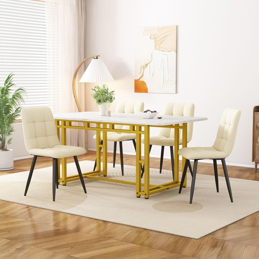ESSTISCH 120x70 cm in Weiß und Golden mit Gestell aus Metall - Goldfarben, Holz/Metall (120/70/74cm) - KOMHTOM
