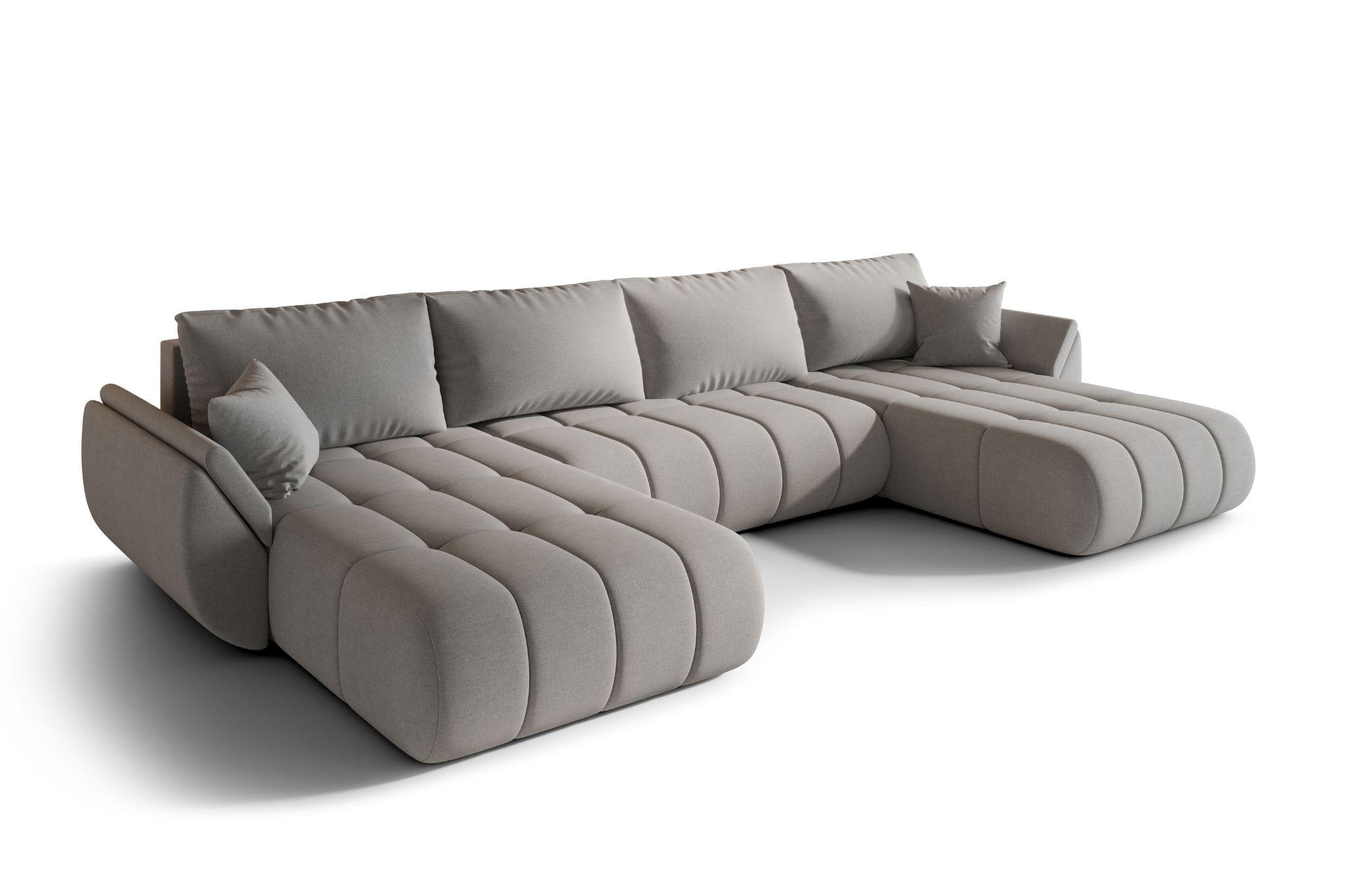ECKSOFA mit schlaffunktion und bettkasten TOKYO U PREMIUM, stoff WIND, Grau - Hellgrau, Holz (384/190cm) - Kaiser Möbel