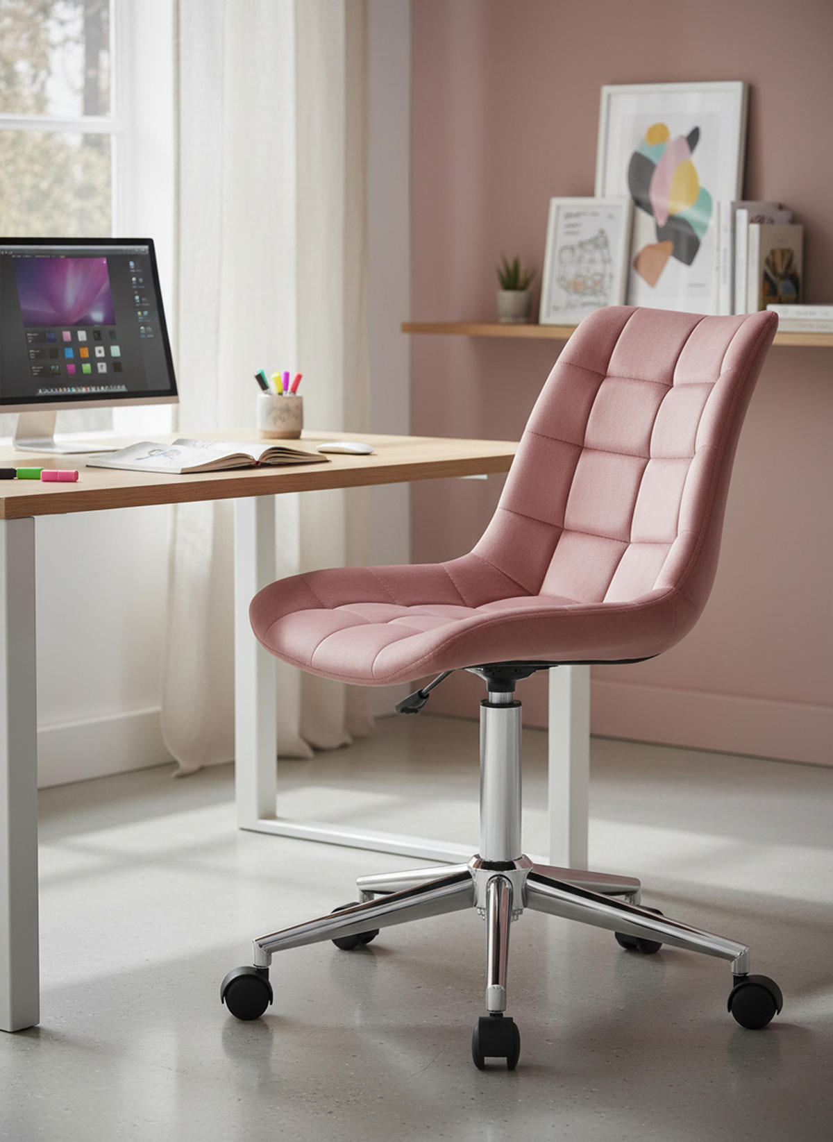 BÜROSTUHL Auronix Samt pink - Chromfarben/Pink, Metall (46/96/62cm) - TPFLiving