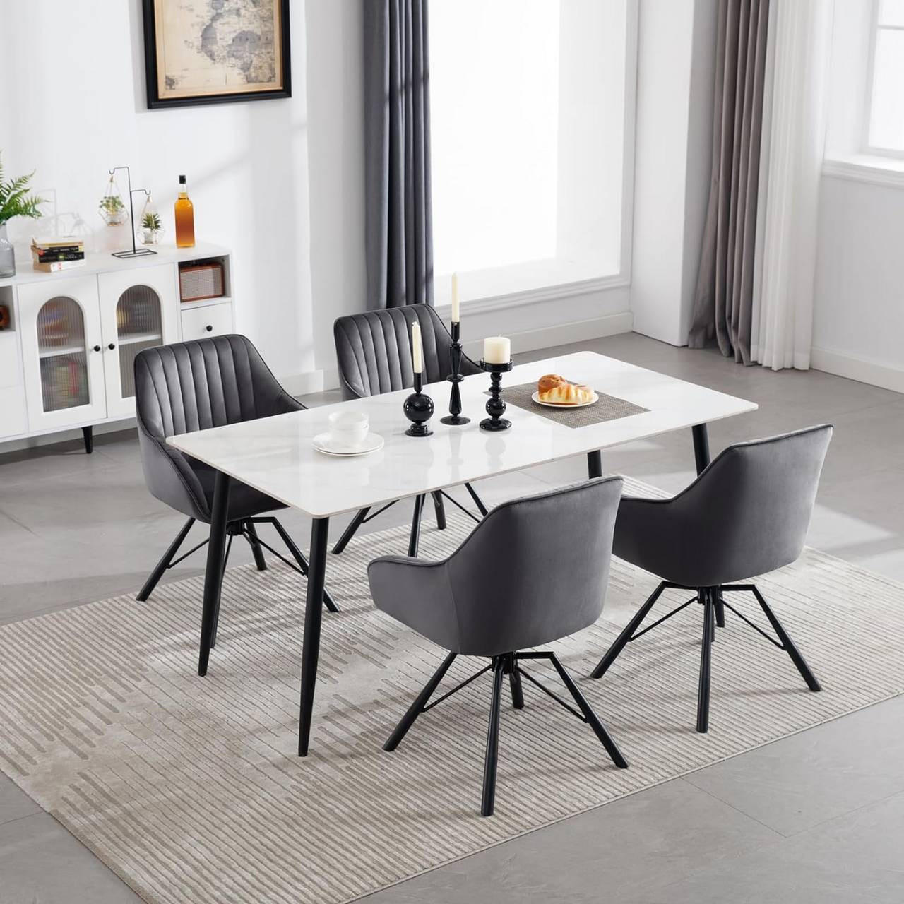 ESSZIMMERSTUHL 4er Set, Samt Sessel, Dunkelgrau - Dunkelgrau/Schwarz, Textil/Metall (57/83.5/53cm) - Woltu