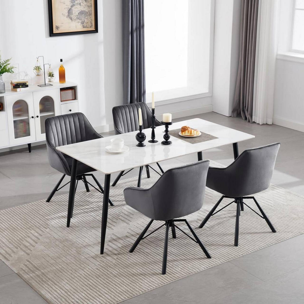 ESSZIMMERSTUHL 2er Set, Samt Sessel, Dunkelgrau - Dunkelgrau/Schwarz, Textil/Metall (57/83.5/53cm) - Woltu