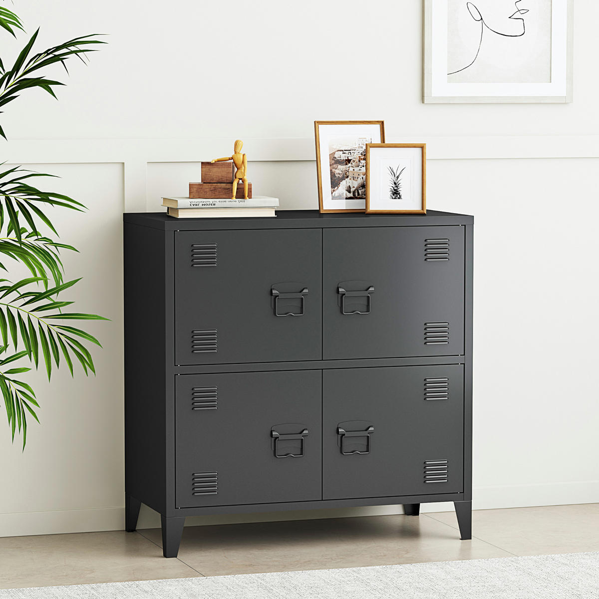 BÜROSCHRANK Hamina - Schwarz, Metall (80/82/40cm) - [en.casa]