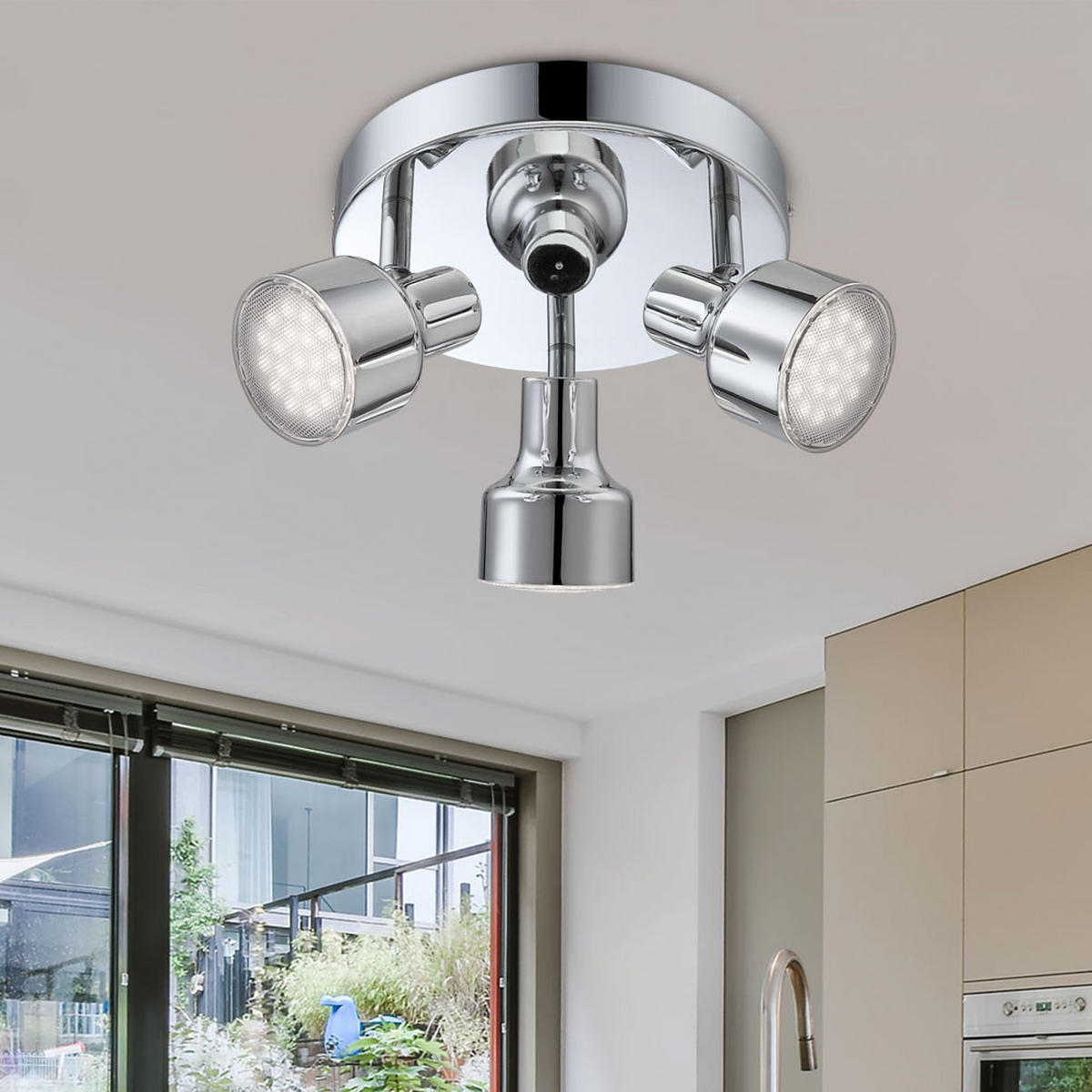 LED DECKENLEUCHTE ROIS Chrom Silber - Silberfarben, Metall (14/14/14cm) - Globo Lighting