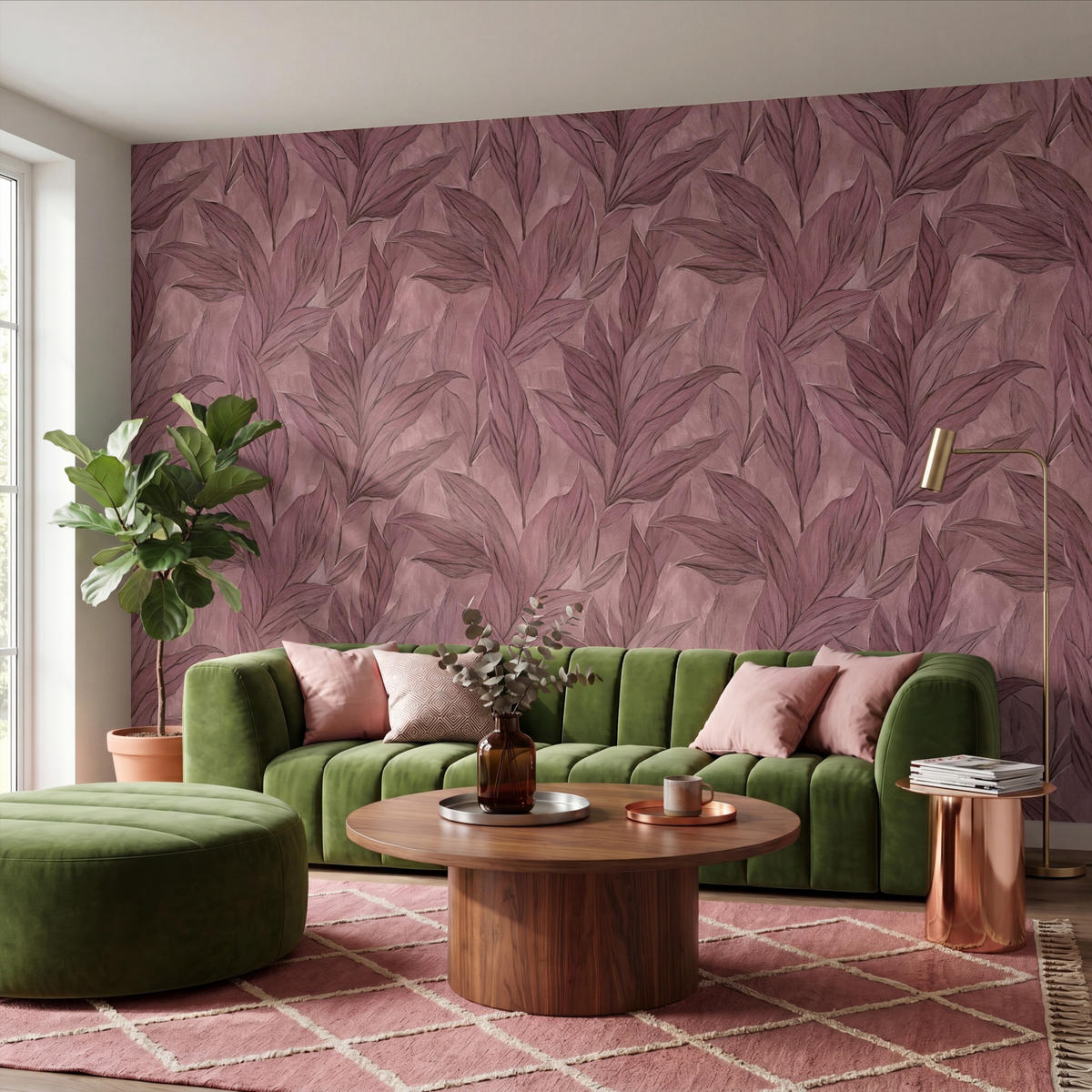 TAPETE - Blätter - Muster - Lila - 400x280 cm - Altrosa, Papier (400/280cm) - OnlyWow