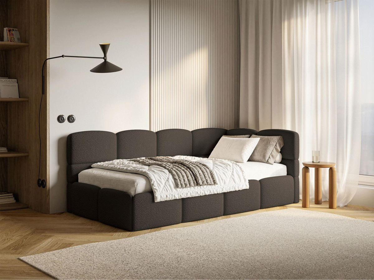 JUGENDBETT Cloudy rechts mit Matratze Bouclé Braun - Braun, Kunststoff/Textil (90/200cm) - Selsey