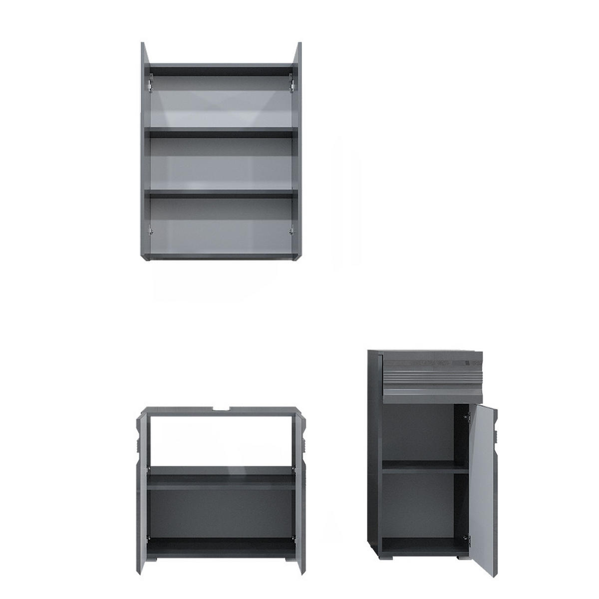 BADMÖBEL-SET Fredd Anthrazit Hochglanz 3 Teile - Schwarz Hochglanz, Holzwerkstoff (56/60/34cm) - Vicco
