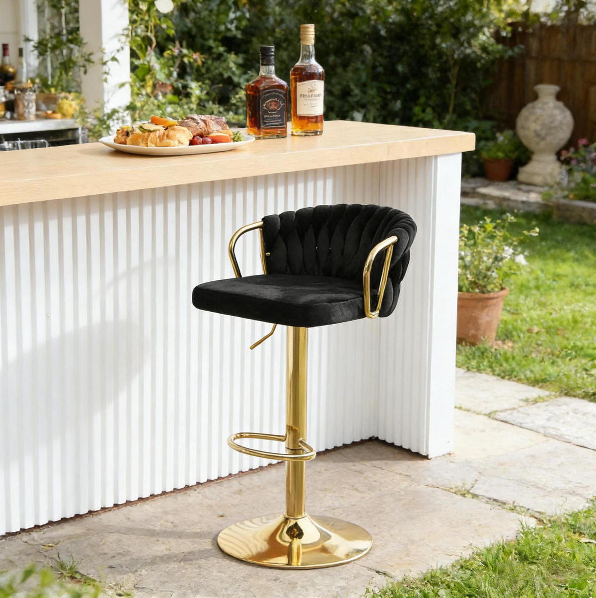 BARHOCKER höhenverstellbar drehbar Samt Schwarz - Schwarz, Metall (49.5/98/50.5cm) - Meubliv