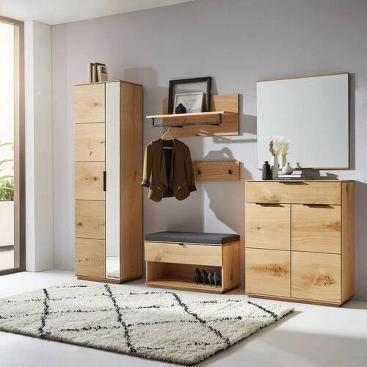 GARDEROBE 6-teilig  in 270/202/38 cm  - Eichefarben/Anthrazit, Natur, Holz/Textil (270/202/38cm) - Linea Natura
