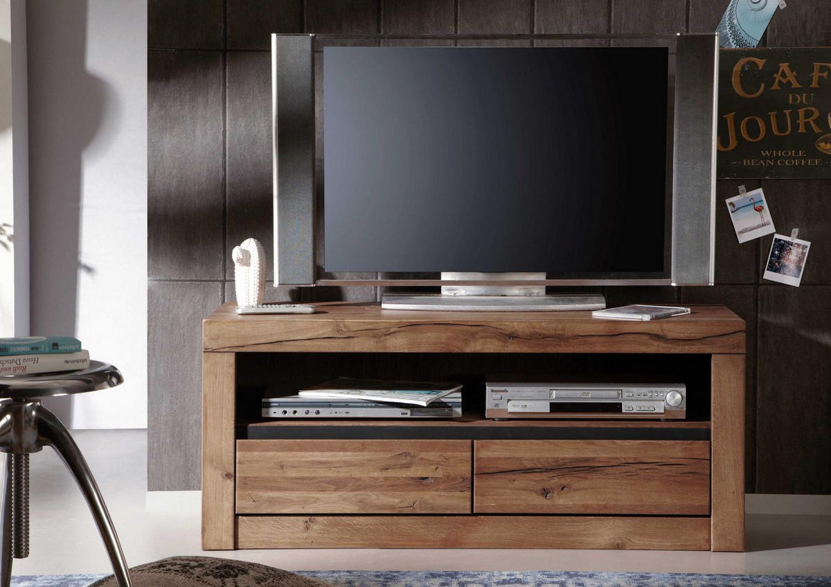 TV-BOARD Wild-/Zerreiche 115x42x49 Tabacco brown geölt MONTREUX #303 - Braun, Holz (42/49/115cm) - Massivmoebel24