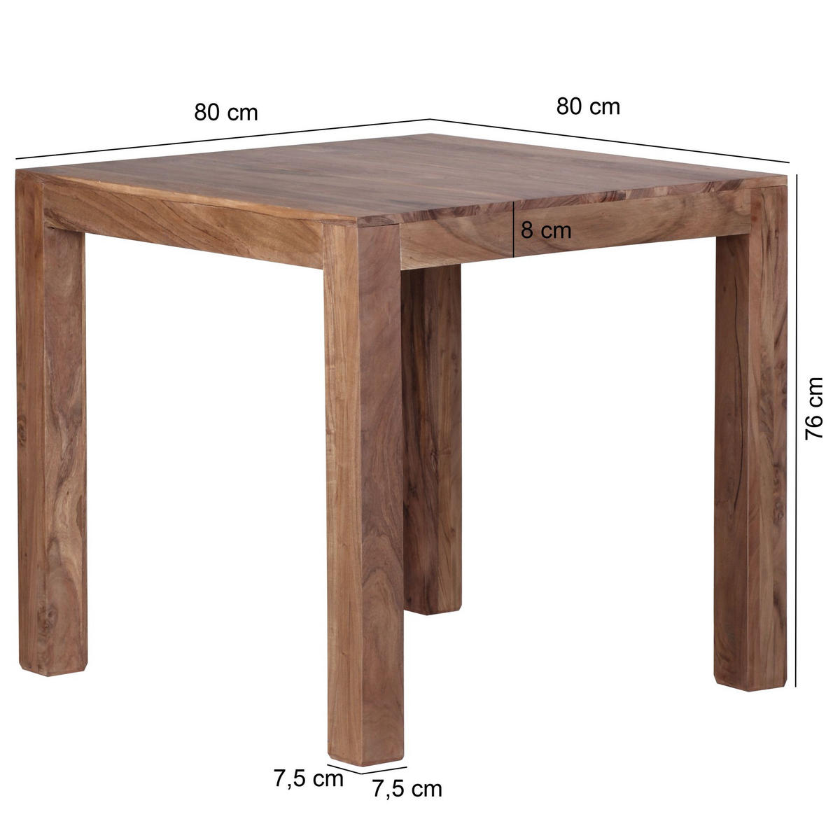 ESSTISCH Massivholz Akazie Rechteckig Handgefertigt NAKO, Beige 80x80x76 cm - Hellbraun/Beige, Akazienholz/Holz (80/80/76cm) - KADIMA DESIGN