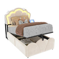 POLSTERBETT 90/200 cm aus Samt mit LED und Stauraum, Beige - Beige, Textil (90/200cm) - OKMYHOME