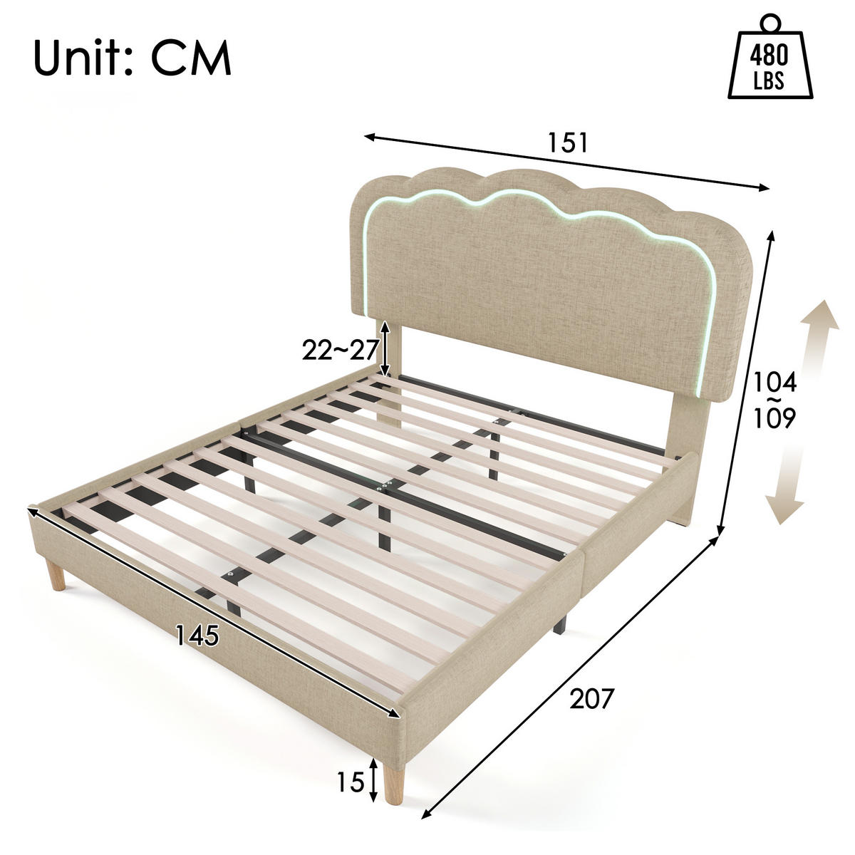 POLSTERBETT 140/200 cm in Beige Samt mit Lattenrost - Beige, Holz/Textil (140/200cm) - KOMHTOM