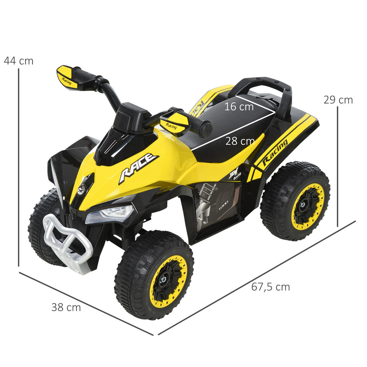 KINDER RUTSCHAUTO, Grün/Rosa/Gelb, PP-Kunststoff+ Stahl - Gelb, Metall (67.5/38/44cm) - HOMCOM