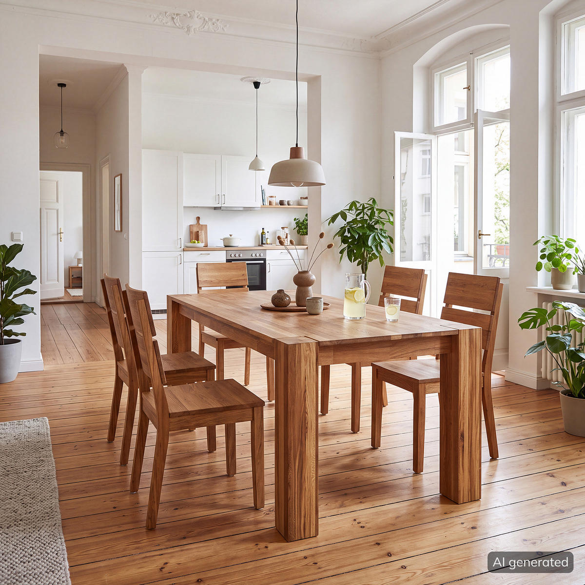 ESSTISCH - Eiche massiv - Eichefarben, Holz (100/220/75cm) - home24