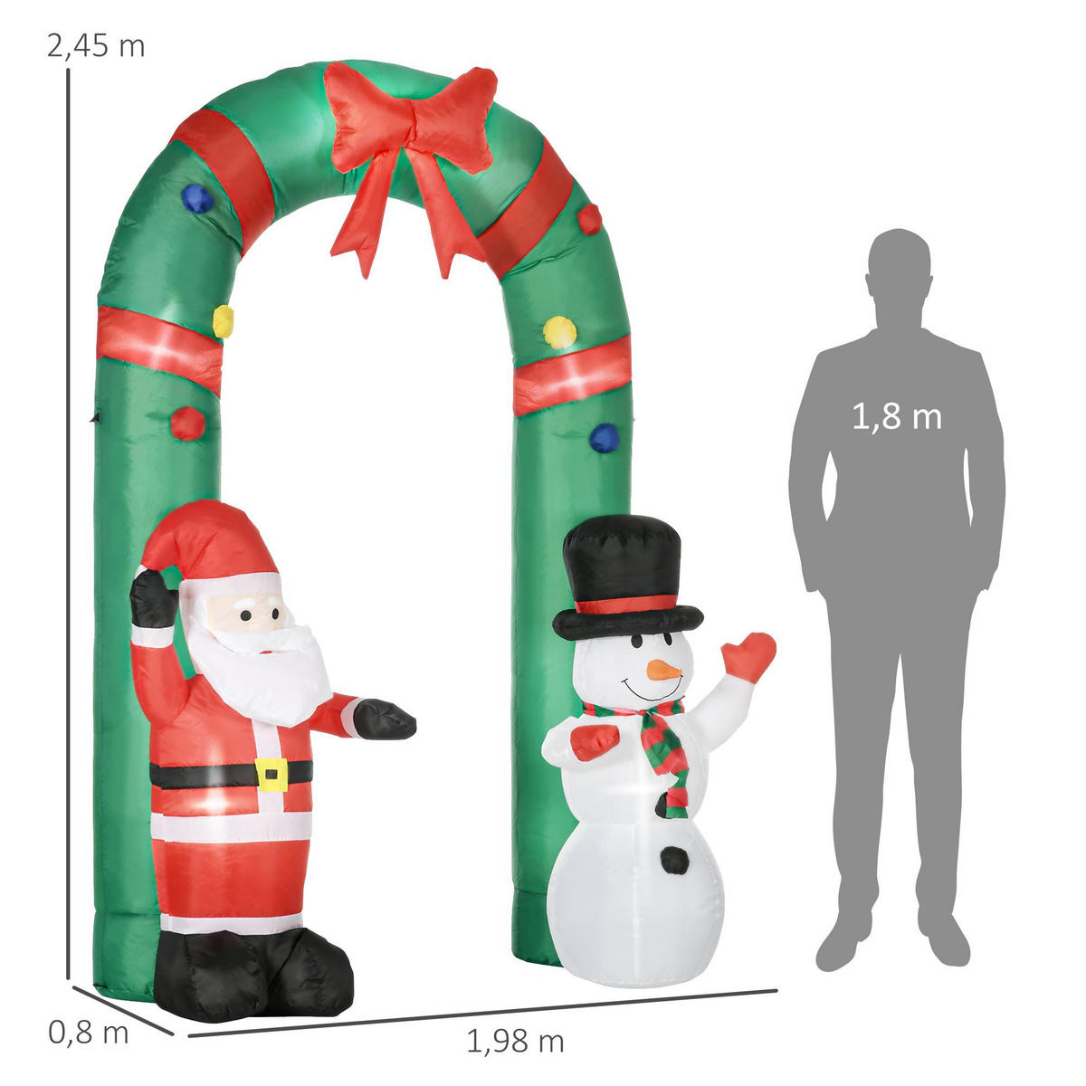 AUFBLASBARER Weihnachtsbogen, Polyester, Mehrfarbig - Multicolor, Kunststoff (80/245/198cm) - HOMCOM
