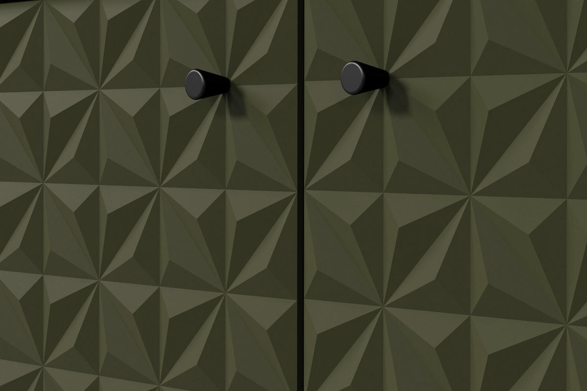 TV-LOWBOARD grün matt mit 3D Struktur, Eiche Artisan 184 cm, TV-Unterteil mit Soft-Close - Schwarz/Eiche Artisan, Holzwerkstoff/Kunststoff (184/52/40cm) - Top.Furn