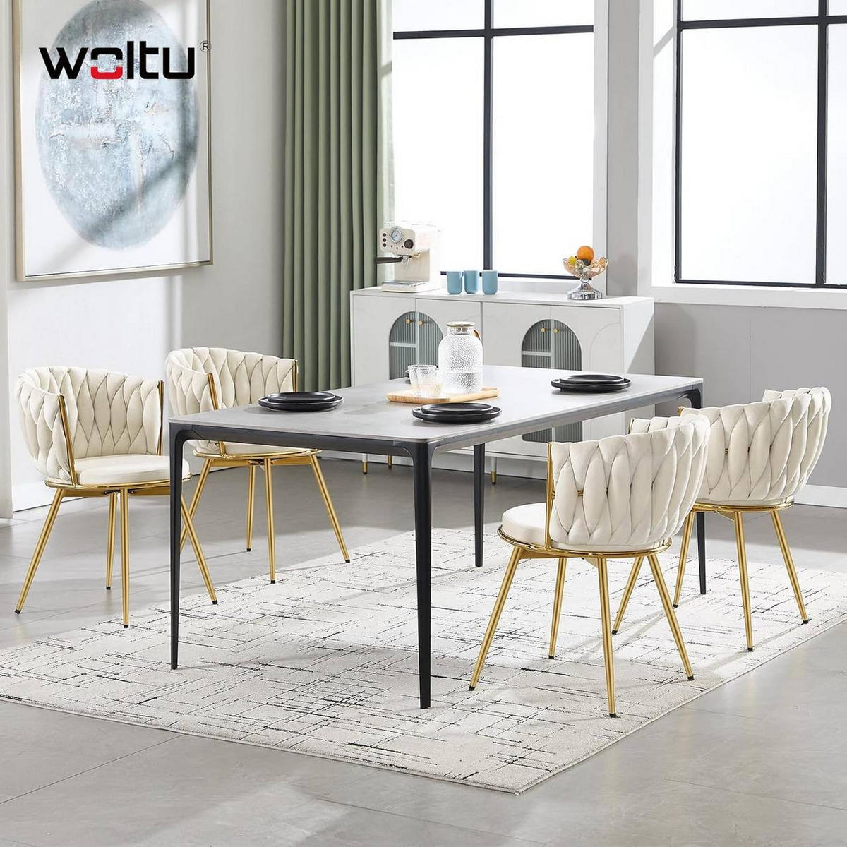 ESSZIMMERSTUHL 2er Set, drehbar, Samt, Beige - Beige/Goldfarben, Textil/Metall (60.5/78/59.5cm) - Woltu