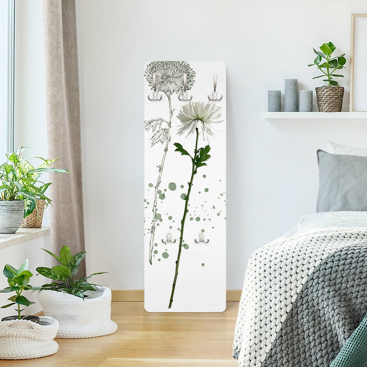WANDGARDEROBE - Botanisches Aquarell - Löwenzahn 34/105 cm - Weiß, Holzwerkstoff (34/105/1.6cm) - Bilderwelten