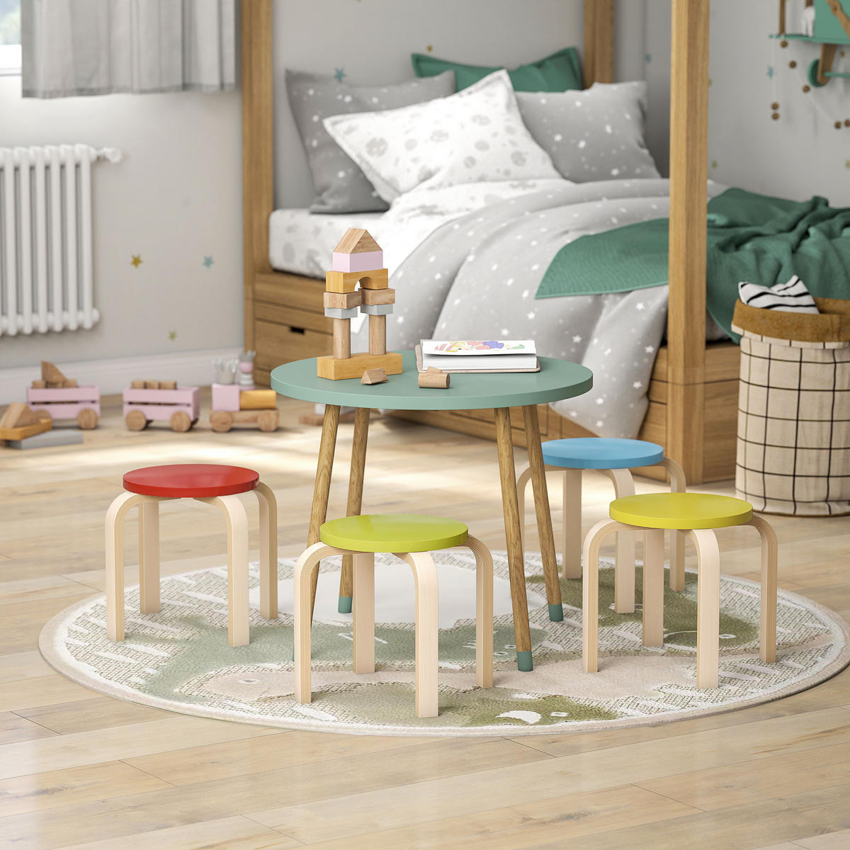 HOCKER 4er Set Holzwerkstoff Mehrfarbig - Multicolor, Holzwerkstoff (36/30/36cm) - HOMCOM