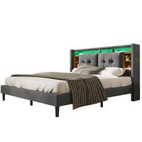 POLSTERBETT aus Massivholz 140x200 cm in Grau mit LED & USB-Ladestation - Grau, Holz (140/200cm) - Modfu