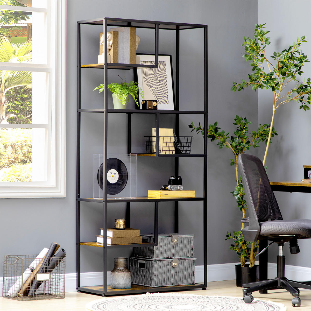 BÜCHERREGAL,7-STUFIG Industrie Holz-Stahl 83x34x180cm,braun - Braun, Holzwerkstoff (83/180/34cm) - Vallsero