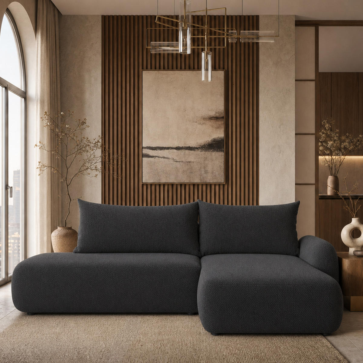 ECKSOFA Munduk I mit Schlaffunktion, Anthrazit - Dunkelgrau, Textil (302/184cm) - Fedve
